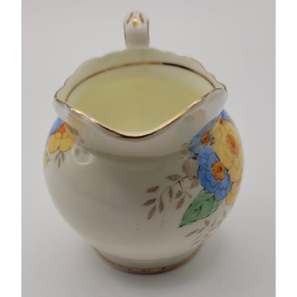 1936 Foley China E.Brain & Co Creamer Blue and Yellow Floral - Picture 5 of 6